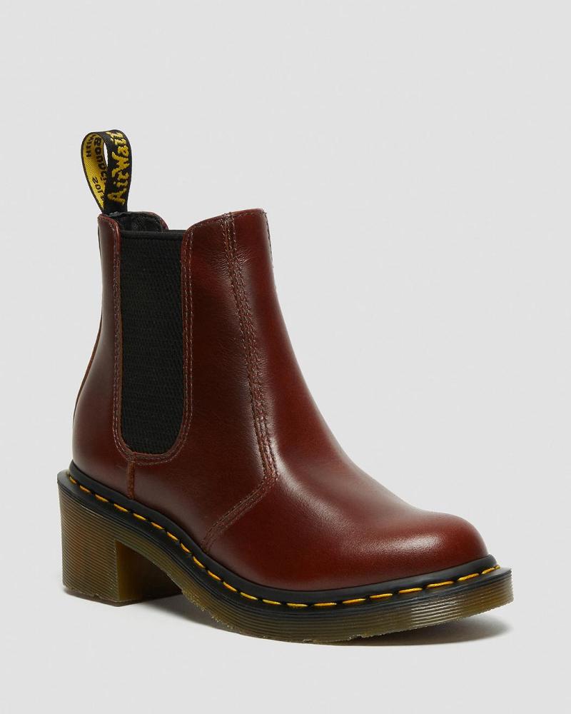 Brown Women\'s Dr Martens Cadence Leather Heeled Chelsea Boots | CA 122XYU